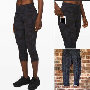 Lululemon  ^ Fast and Free  Crop  2020  Incognito Camo Multi Grey EUC
